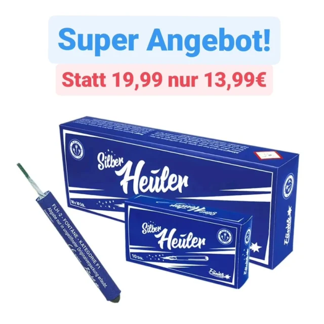 Mega Angebot! 💥 Funke Silberheuler 100 Stück für nur 13,99€ statt 19,99€ 
Nur für kurze Zeit! 
Die Silberheuler Fontänen sind in Kategorie F1 Jugendfeuerwerk eingestuft und somit das ganze Jahr ab 12 Jahren erwerbbar und verwendbar! 🚀😁👍🏻
Link zum Produkt:
https://feuerwerkland-shop.de/produkt/funke-silberheuler-fontaene-100stueck/
#funke #silberheuler #funkefeuerwerk #funkefirewerki #funkefireworks #jugendfeuerwerk #feuerwerkstradition #feuerwerk #pyrotechnik #feuerwerkdasganzejahr #luftheulerfunke #luftheuler #funkeböller #pyro #pyros #pyrojunge #pyroforlife #pyroausstattung #pyroshop #pyrocommunity #instapyro #feuerwerksversand #feuerwerkbestellen #feuerwerkkaufen #feuerwerkland #deinfeuerwerkshop