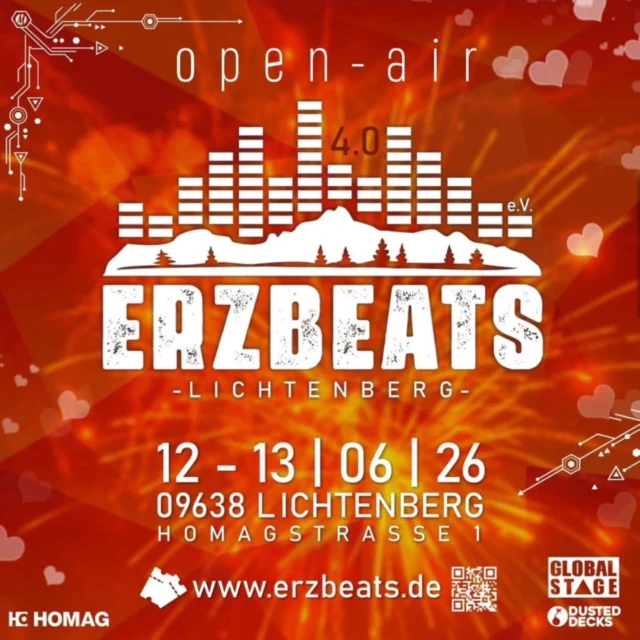 Endlich ist es soweit das Erzbeats Festival 2026 in Lichtenberg steht an! Wir können es kaum noch erwarten! Wir werden die fetten Beats mit bombastischen Feuerwerkseffekten untermalen 🎆 
Freut euch auf eine heiße Pyroshow 🔊💃🏻🔥😜🎇
@erzbeats
@ave_techno 
@lxrenzmusic 
@djtart_official 
@leblaeng 
@3astbangerz 
@tectro_unity
@justin.prince 
@handrix_dj 
@blvckcrowz 
@fabianfarell 
@kxxma_official 
@jax.official.__ 
@bbzfritzsche 
@_dj.sok 
@_paige67_ 
#erzbeats #festivalfeuerwerk #pyroshow #feuerwerkland #deinfeuerwerkshop